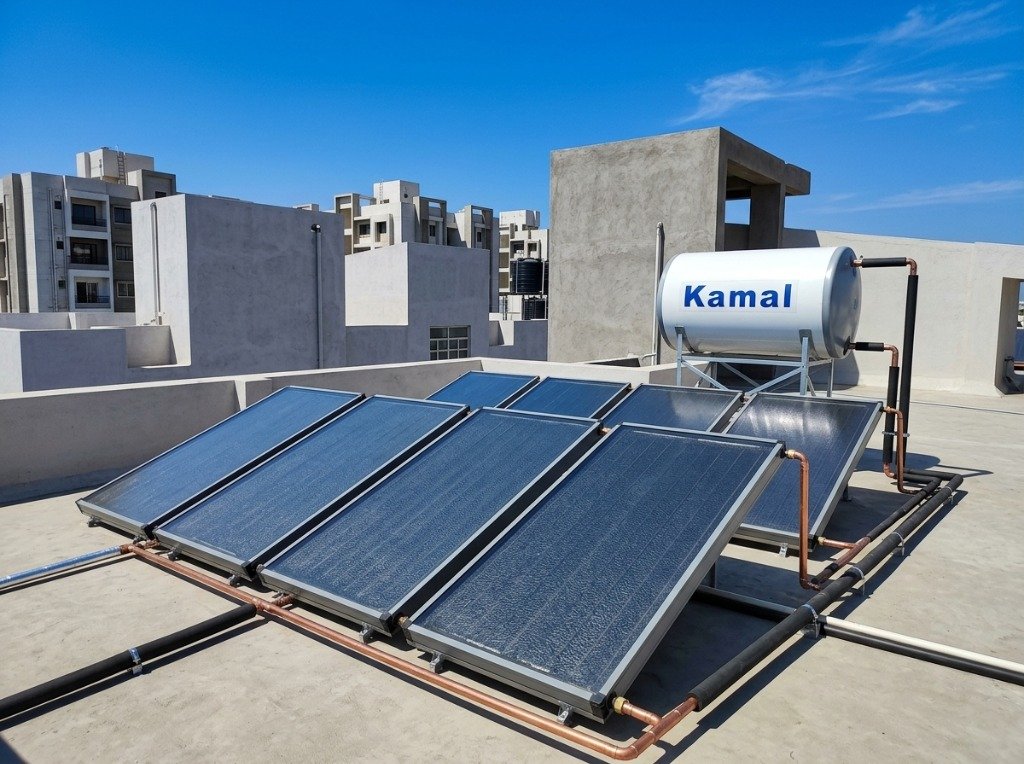 Kamal Solar 500L multi-collector water heater installation Koramangala Bangalore